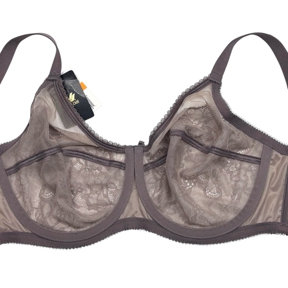 WACOAL STYLE 855186 CAPPUCCINO BROWN FLORAL LACE RETRO CHIC UNLINED BRA 34DD 34E - Picture 11 of 13